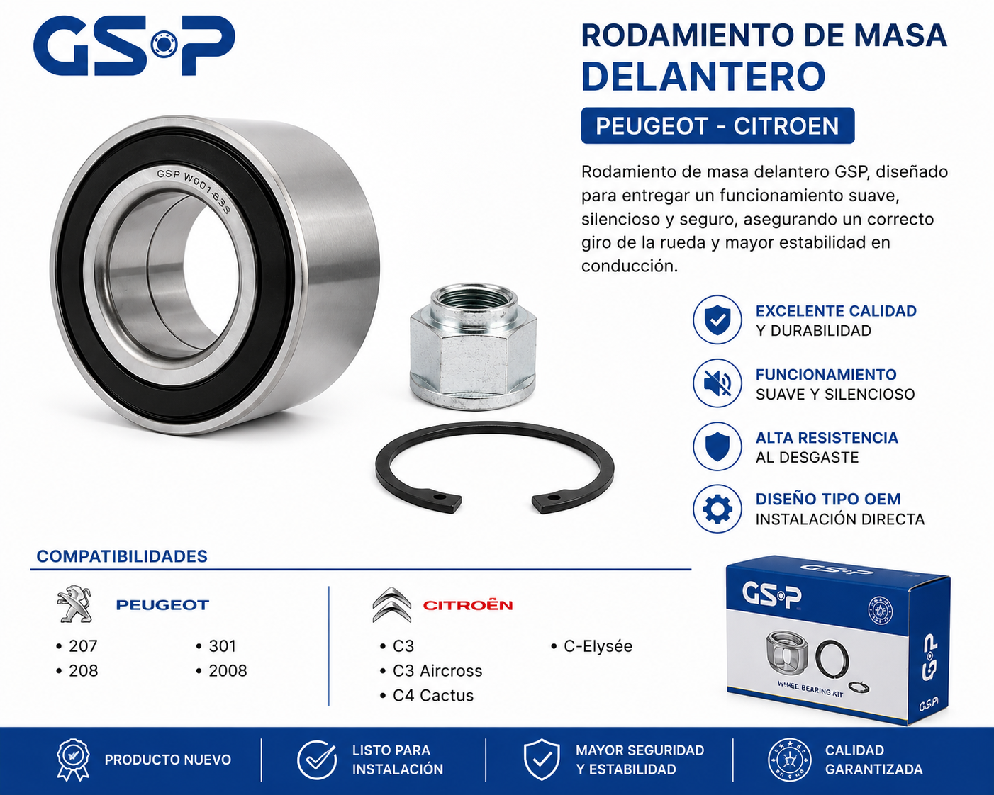 Rodamiento de Masa Delantero Peugeot 207 208 301 2008