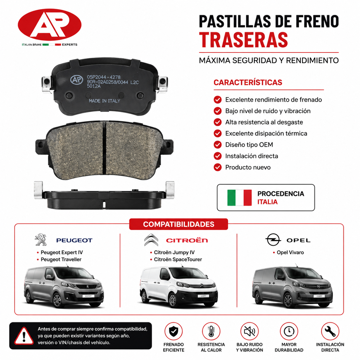Pastillas de Freno Traseras Citroen Jumpy IV Spacetourer 2017-2024