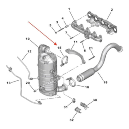 Abrazadera Superior Catalizador Peugeot Citroen 1.5 Bluehdi